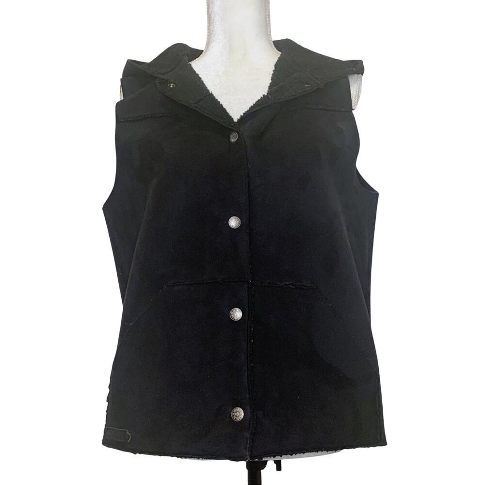 VINTAGE RALPH LAUREN Women's Winer Classic Faux Suede Hooded Vest Western Black